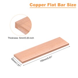 sourcing map Copper Flat Bar, 0.2" Thickness x 1.57" Width x 5.91" Length Copper Bus Bar Stock Plate Mill for Electrical (5mm x 40mm x 150mm)