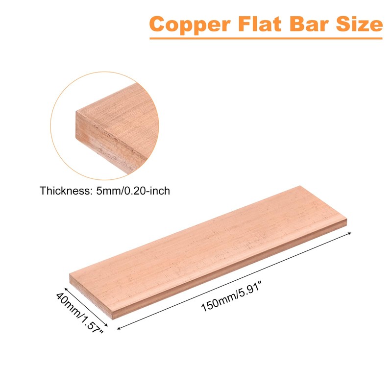 sourcing map Copper Flat Bar, 0.2" Thickness x 1.57" Width