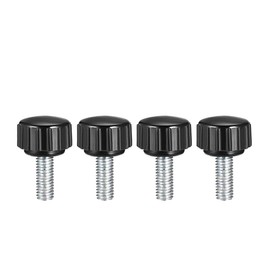 sourcing map 4pcs Knurled Clamping Knobs M5 x 15mm Metric Zinc Plated Carbon Steel Male Thread Thumb Screw on Type 16mm Plastic Round Head Threaded Hand Bolt Stud Knobs Black