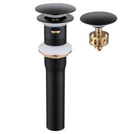 Pop up Sink Drain Stopper for Bathroom Vessel Vanity Sink Art Basin Matte Black ，Big Cap with Overflow, Metal Pop-up Drain Strainer with Detachable Basket Stopper
