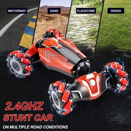 YEMIAI Gesture Sensing RC Stunt car, 4WD Drive Watch Remote-Controlled Vehicle, Bidirectional Drifting Off-Road Vehicle with Music and Lights Toys for Boys,Presents for Kids(RED)