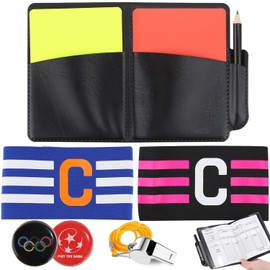 ZDNT Referee Set Football Referee Cards Referee Whistle Set with Football Red and Yellow Cards with Captain's Armband with Metal Trainer Whistle with Bag Scorebook for Football Game