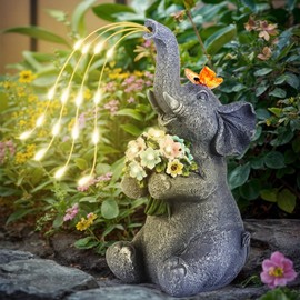 ChlinHuoho Solar Garden Elephant, Lights Garden Decor, Animal Garden Statue, Fairy Garden Accessories,Patio,Yard,Balcony Decorations, Lawn Ornament, Housewarming, Birthday,Mothers Day Mom Gifts