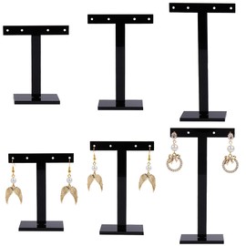 SUNNYCLUE 6Pcs 3 Sizes Earring Display Stand Earring Display Holder Set Acrylic Jewellery Holders Necklaces Bracelet Ear Studs Organizer Black T Bar Jewellery Stands for Selling Storage Show Photo