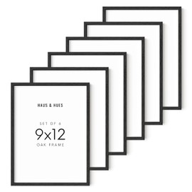 HAUS AND HUES Set of 6 9x12 Picture Frame - 9 x 12 Picture Frame Collages for Wall, 9x12 Frame Black Frames for Gallery Wall, 9 x 12 Frame Black Photo Frames Collage for Wall Decor (Black Oak Frame)