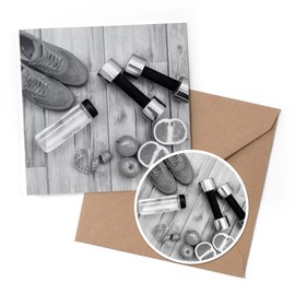 1 x Greeting Card & 10 cm Round Sticker Set - BW - Fitness Healthy Living Fruit - Birthday Thank You Friend Lover Fan Mum Dad Kids #39548