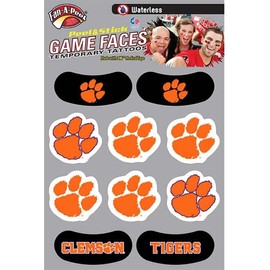 Clemson – Waterless Peel & Stick Temporary Tattoos – 10-Piece Combo – 6 Spirit Tattoos and 4 Eye Strips