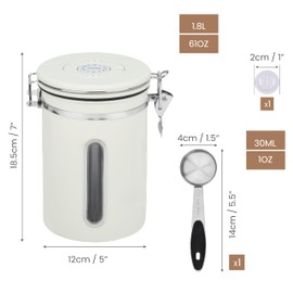 BELLE VOUS White Coffee Canister with Date Tracker, Scoop & CO2 Valve - 1.8L Stainless Steel Coffee Bean Storage Container - Airtight Kitchen Canister for Coffee Grounds, Tea & Sugar