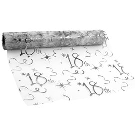 Table Runner Birthdays 18th Silver Table Runner Roll 28 cm x 10 m Shiny Foil Table Decoration Table Runner Made of Decorative Fabric Mesh Tablecloth Happy Birthday Table Runner for Party Gifts DIY