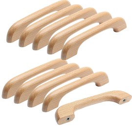 10 Pieces Wooden Drawer Pulls Wooden Handles Wood Cabinet Pulls Unfinished Knobs Pulls Handles with Screws Wood Handles for Drawers Dresser Wardrobe