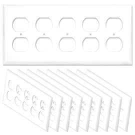 [10 Pack] NEU 5-Gang Duplex Receptacle Outlet Switch Cover Mid-Size Wall Plates, 10" x 4.75", Unbreakable Polycarbonate Thermoplastic, Glossy White