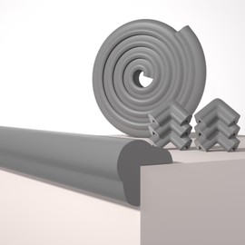 QYV Edge Corner Protector Baby Proofing, 6.56FT 0.6'' Thicken L-Shape Furniture Fireplace Safety Bumper Guard with 6 Corners, Pre-Taped, Soft NBR Rubber Foam, Table Edge Protector for Baby (Grey)