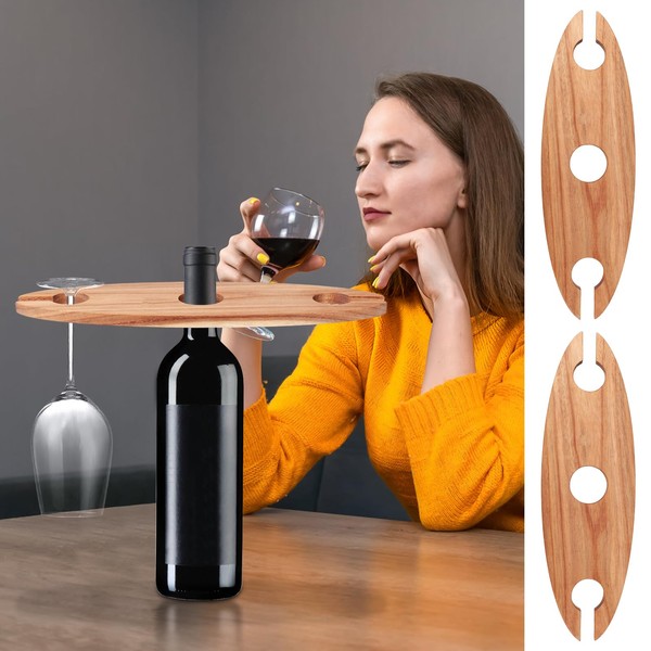 Guniata 2 Stück Weinflaschen und Gläserhalter,Weinbutler Holz,Weinglas Halterung Holz,Weinflaschen Halter