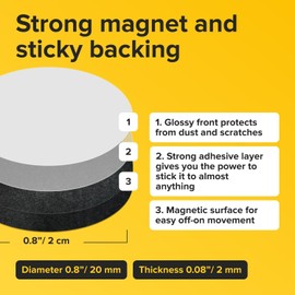 Peel-&-Stick Flexible Adhesive Magnets - 36 Magnetic Dots for Office Supplies, Whiteboard, Crafts, Fridge, & School Projects