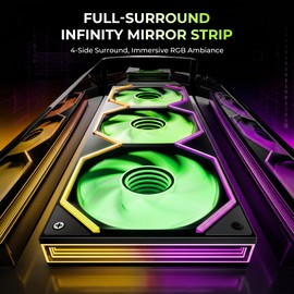 Asiahorse Matrix Pro 360mm Integrated ARGB Case Fan, 3-Zone Controlled 3D Curved Infinite Mirror Light, Low Resistance 2-Support Frame Hydraulic PWM Fan for 360mm PC Liquid Cooling & Gaming Chassis
