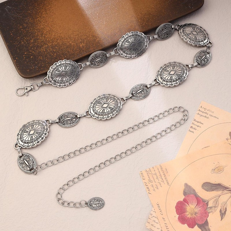 Eigso Boho Lapse Concho Chain Waist Belt for Women Cowgirl
