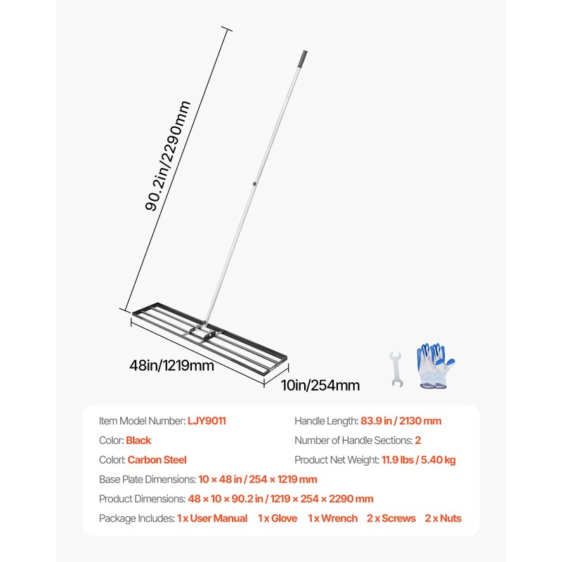 VEVOR Lawn Leveling Rake, Lawn Leveler with 83.9 in Handle,
