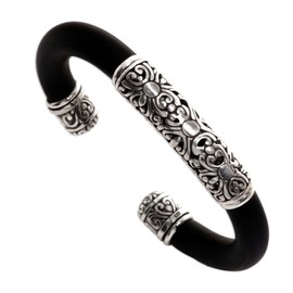 NOVICA Artisan Handmade Sterling Silver Bangle Bracelet Rubber from Indonesia [1.3 in L x 0.5 in W x 0.2 in D] ' Untouched'