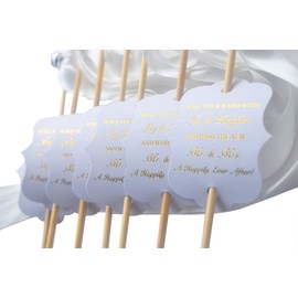 Kingsnow 50 Pack Wedding Ribbon Wand Favor Tags, Weddig Send Off Exit Wand Gold Foil Tags for Wedding Ribbon Wands