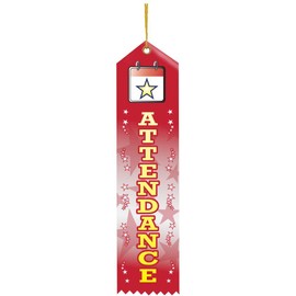Crown Awards Place Ribbon, 2" x 8" Attendance Award Ribbon, 25 Pack