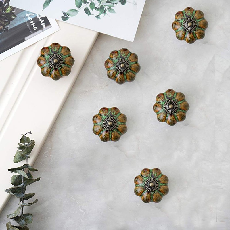 Mou 6Pcs European Style Knobs, Ceramic Glazed Pumpkin Knobs Classy