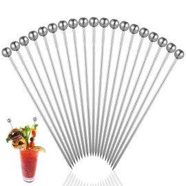 Tyqour Pack of 20 Cocktail Sticks Stainless Steel Silver Martini Picks 11 cm Reusable Cocktail Picks Metal Fruit Sticks Cocktail Stick Stainless Steel Cocktail Skewers for Finger Food Sandwich Party