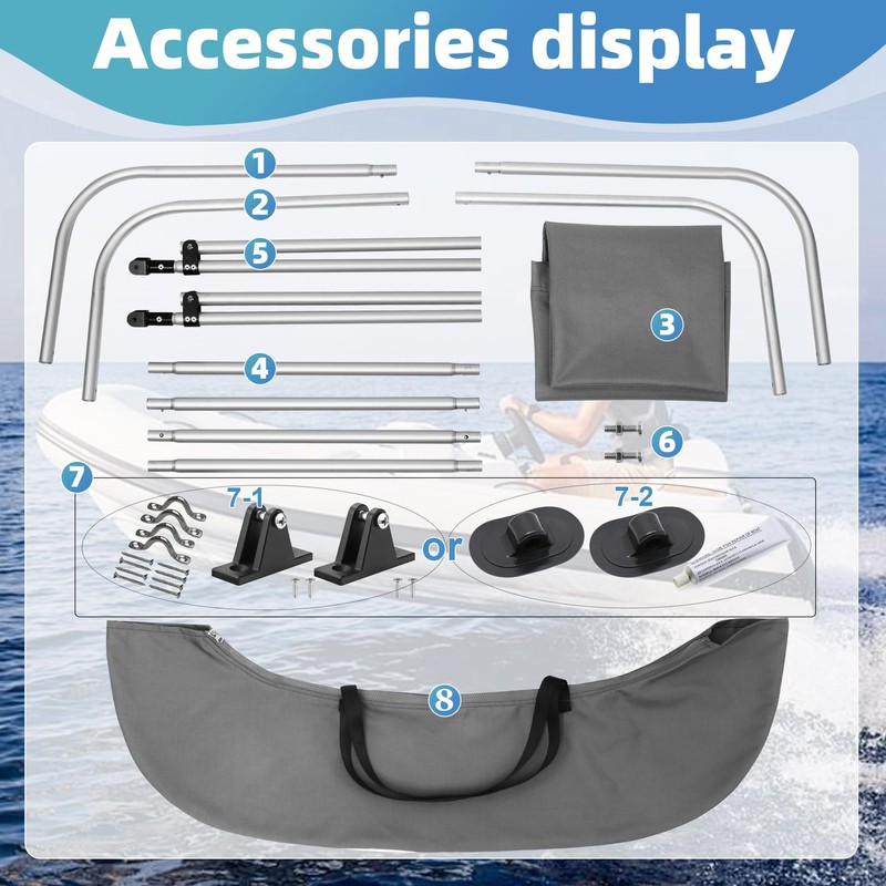 Bimini Top for Inflatable Boat (Width 3.3-4.6 ft) with Mounting