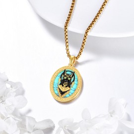 ANGSAU Bastet Necklace S925 Sterling Silver Egyptian Cat Pendant Necklace for Men Bastet Egyptian Jewelry Gifts for Men Women