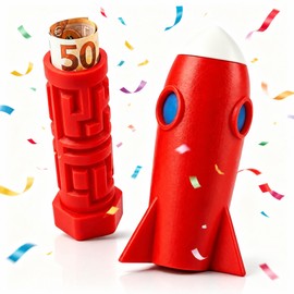 womebede Scatola regalo per denaro a forma di razzo in 3D, innovativo, per adulti, confezione regalo creativa per banconote e buoni, colore: rosso/bianco