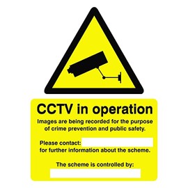 Seco Warning CCTV Cameras in Constant Operation Sign, 150mm x 200mm - 1mm Semi Rigid Plastic, Yellow
