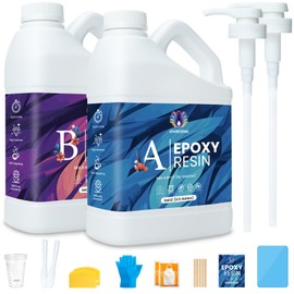 Epoxy Resin 1 Gallon Kit with Pump High Glossy Food Safe Crystal Clear Bubble Free No Yellowing Easy Mix 1:1 for Craft DIY Jewelry Art Casting
