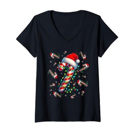Womens Candy Cane Merry and Bright Christmas Lights Candy Costume V-Neck T-Shirt