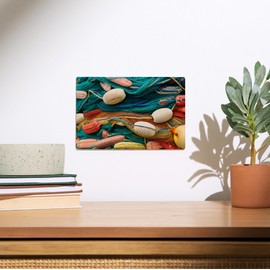 Lantern Press 6x9 Inch Wood Sign, Ready to Hang Wall Decor, Colorful Abstract Colorful Display of Fishing Nets and Buoys