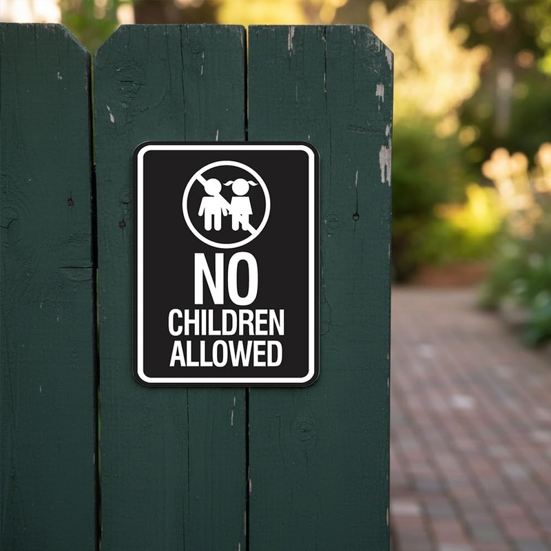 Signs ByLITA Portrait Round No Children Allowed Sign (Black) -