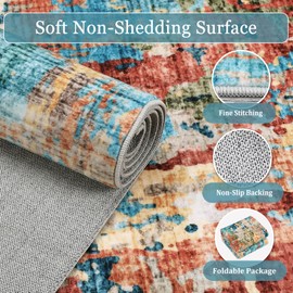 Runner Rug 2x8, Blue Colorful Modern Abstract Washable Kitchen Runners for Hallway Laundry Room, Ultra-Thin Soft Non-Slip Rug Runners for Entryway Bedroom (Blue Colorful, 2'x8')