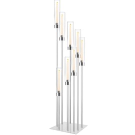 Floor Candelabra Tall 8 Arm Candle Holders for Wedding Centerpiece, 45.3” Metal Candlestick for Taper Candles for Wedding Party Ceremony Aisle Reception (Silver)