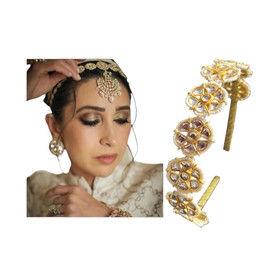 Bollywood Rajasthani Floral Kundan Studded Matha Patti Sheeshphool Maang tikka Indian Metal Hairband Headband Tiara Head Hair Piece Ethnic Hair Accessory Women Festive Season Weddings Gifts for Her