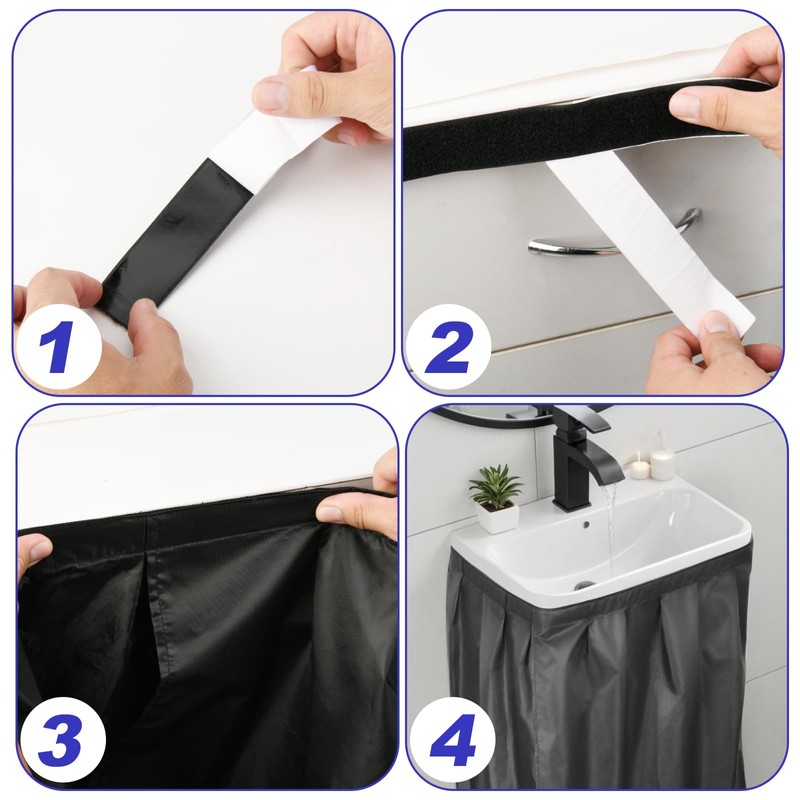 Homakover Sink Curtain, Self Stick Adhesive Waterproof Fabric Under Sink