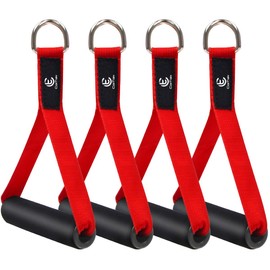 COITEK 2 Pair Resistance Band Handles Grips Fitness Strap Wide Design Heavy Duty Cable Handles with Solid ABS Cores, Durable Carabiners with Heavy Gauge Welded D-Rings (Red)