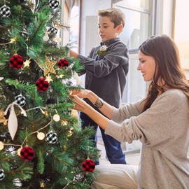 24 Pack Christmas Ornaments Buffalo Plaid Xmas Balls Decorative Christmas Tree Hanging Ornaments for Christmas Decorations