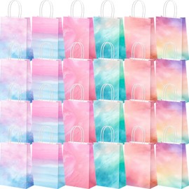 Humyoun 24 Pcs Pastel Gift Bags Paper Goodies Bags with Handles Watercolor Tie-Dye Candy Treat Gifts Wrapping for Baby Shower Wedding Birthday Party Supplies