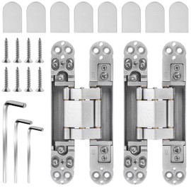 Onedaful 2 Kits 6 inch Stainless Steel Hidden Door Hinges Invisible Hinges for Door, 180 Degree Swing Concealed Hinges, 3 Way Adjustable & Heavy Duty for Secret Door (Load-Bearing Up to 170lbs)