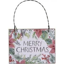 PBK Wood Sign Hanging Wall Plaque ~ "Merry Christmas" Watercolor Floral~Tree/Wr