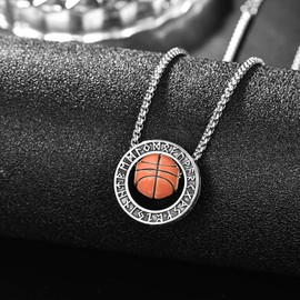 KATHLU Basketball Necklace for Men 925 Sterling Silver Basketball Pendant Sports Necklace Jewelry Gifts