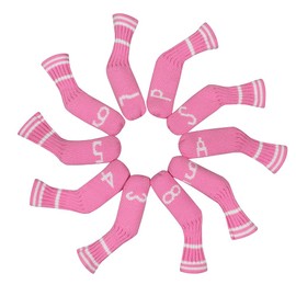 Scott Edward Golf Iron Head Covers,Set of 10 PCS,Embroidery Numbers, Adorable and Basically Socks Shape,Washable & Durable Golf Club Head Protector (Pink&White Stripes)