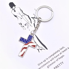 MDFREL American Flag Cross Keychain USA Patriotic Flag Keychain Metal Key Rings Car Key Holder Keyring Pendant Purse Bag Handbag Charm Accessories Jewelry Gifts for Women
