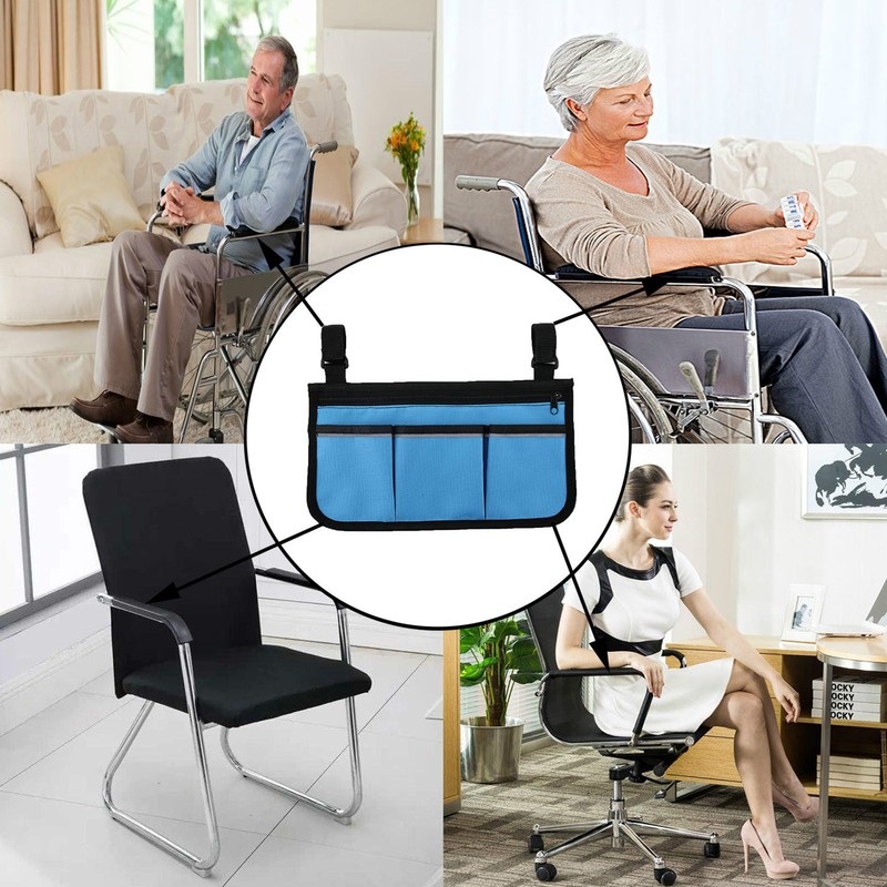 Wheelchair Bag with Pockets Reflective Strips Armrest Side Bag for