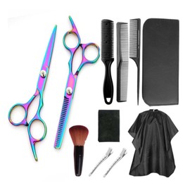 11pcs Hair Cutting Scissors Brush Comb Stainless Steel Colorful Hairdressing Scissor Set for Barber Shop