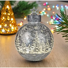 formano Deko-Kugel Silber- Frosty 29cm mit LED Licht Timer Beleuchtete Glaskugel - Weihnachtsdekoration Tisch Regal Deko-Kugel 6h/18h Timer Weihnachtskugel zum Stellen