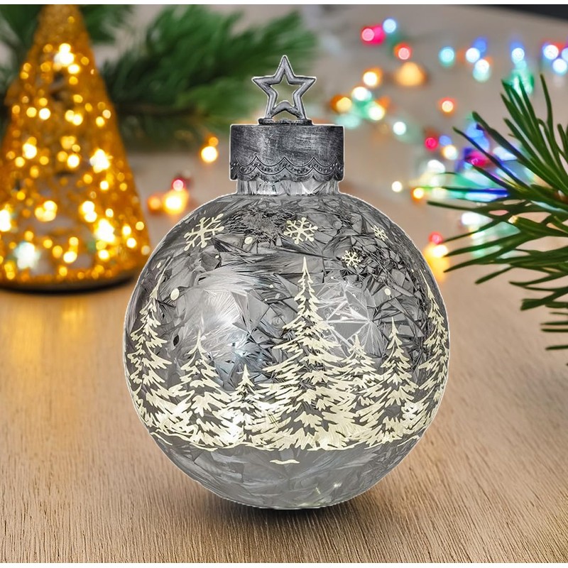 formano Deko-Kugel Silber- Frosty 29cm mit LED Licht Timer Beleuchtete